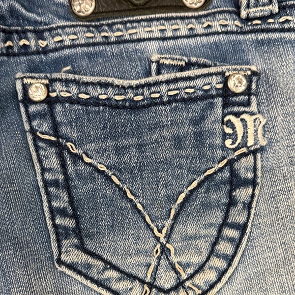 Miss Me Distressed Blue Jean Shorts Grunge Y2K Bikercore Sz 25 Indiesleeze - Picture 8 of 9